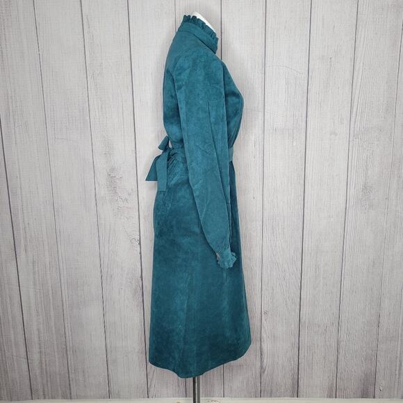 VTG 70s Gino Rossi for Wilson UltraSuede Teal High Neck Midi Dress, sz 10 - Picture 3 of 9